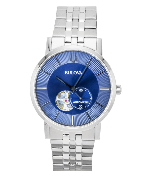 Reloj Bulova American Clipper de acero inoxidable con esfera azul y corazón abierto 96A247 para hombre