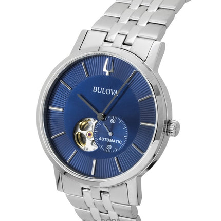Reloj Bulova American Clipper de acero inoxidable con esfera azul y corazón abierto 96A247 para hombre