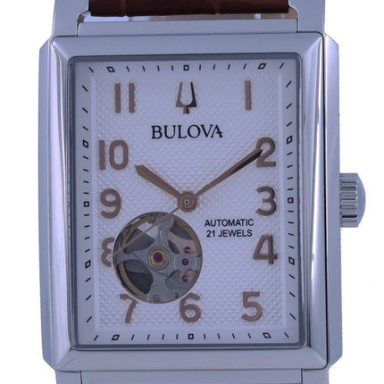 Bulova Sutton esfera blanca correa de cuero automático 96A268 Watch de Men es