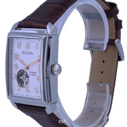 Bulova Sutton esfera blanca correa de cuero automático 96A268 Watch de Men es