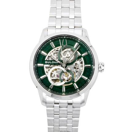 Reloj Bulova Sutton automático esqueleto de acero inoxidable verde 96A329 para hombre