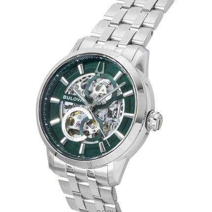 Reloj Bulova Sutton automático esqueleto de acero inoxidable verde 96A329 para hombre