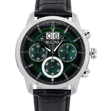 Bulova Sutton Classic Cronógrafo Correa de cuero Esfera verde Cuarzo 96B310 Reloj para hombre