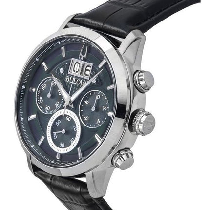 Bulova Sutton Classic Cronógrafo Correa de cuero Esfera verde Cuarzo 96B310 Reloj para hombre
