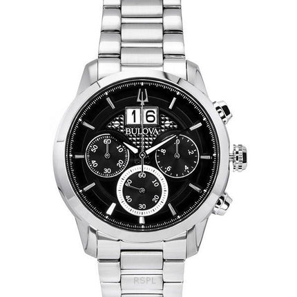 Reloj de cuarzo Bulova Sutton Big Date Chronograph de acero inoxidable con esfera negra 96B319 para hombre