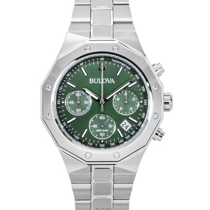 Reloj Bulova Octagon Prestige Cronógrafo de acero inoxidable con esfera verde de cuarzo 96B409 100M para hombre