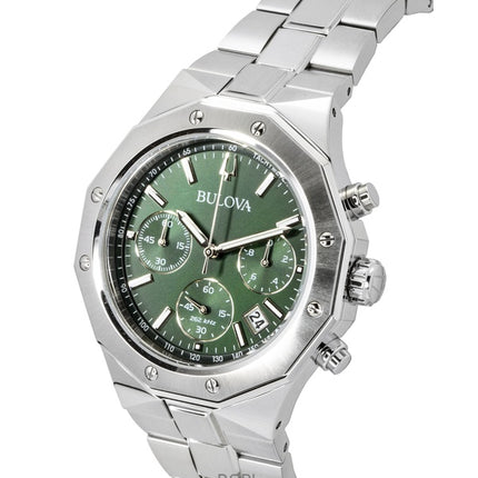 Reloj Bulova Octagon Prestige Cronógrafo de acero inoxidable con esfera verde de cuarzo 96B409 100M para hombre