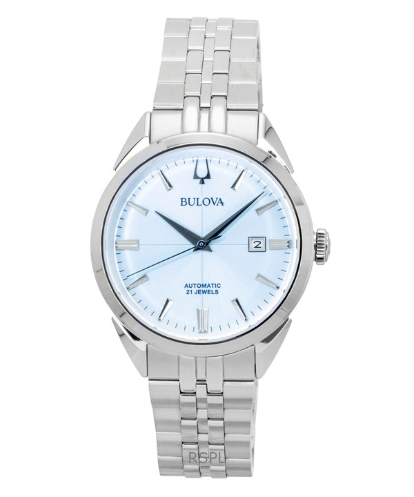 Reloj Bulova Sutton de acero inoxidable con esfera azul hielo, automático, 96B423, para hombre