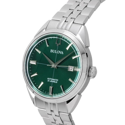 Reloj Bulova Sutton automático de acero inoxidable con esfera verde 96B424 para hombre