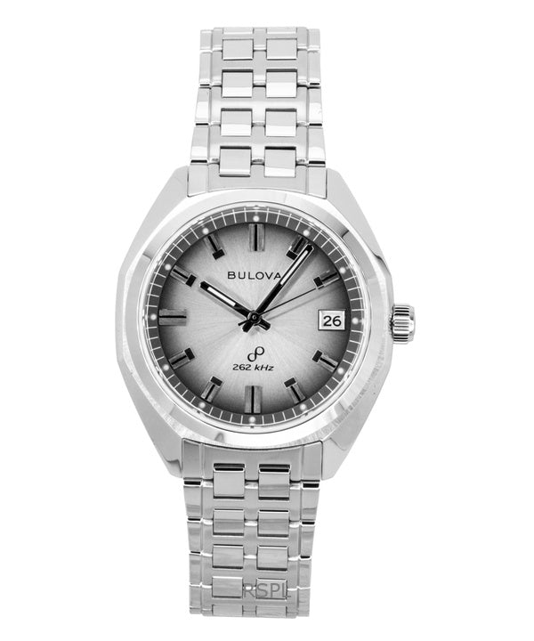 Reloj Bulova Jet Star para hombre, modelo 96B472, de acero inoxidable, esfera gris y movimiento de cuarzo.