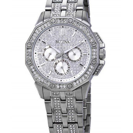 Bulova Octava Crystal Accents Reloj para hombre con esfera multifunción plateada de cuarzo 96C134