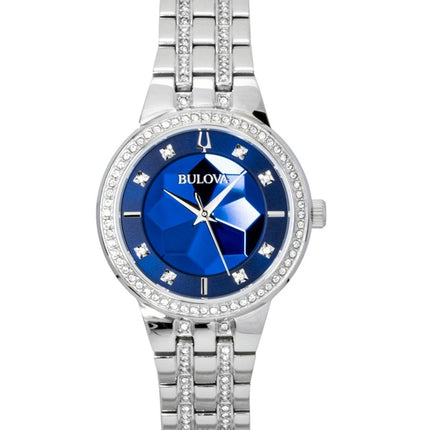 Reloj Bulova Phantom Crystal para mujer, modelo 96L276, de acero inoxidable, esfera azul y movimiento de cuarzo.