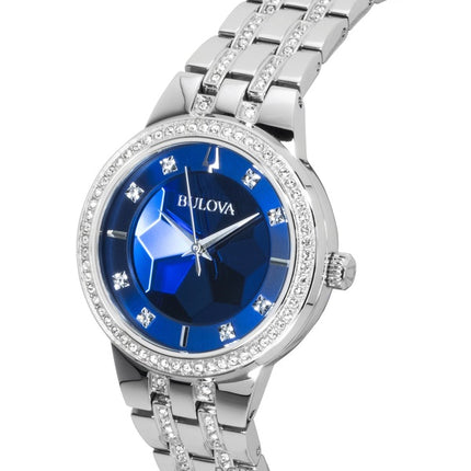 Reloj Bulova Phantom Crystal para mujer, modelo 96L276, de acero inoxidable, esfera azul y movimiento de cuarzo.