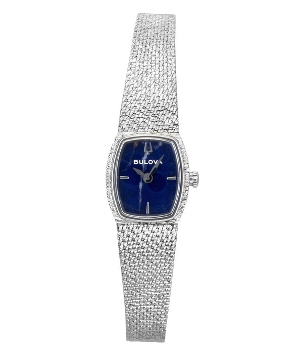 Reloj Bulova Goddess of Time para mujer, modelo 96L343, de acero inoxidable, esfera azul y movimiento de cuarzo.