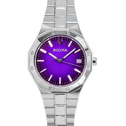 Reloj Bulova Prestige de acero inoxidable con esfera morada de cuarzo 96M168 100M para mujer