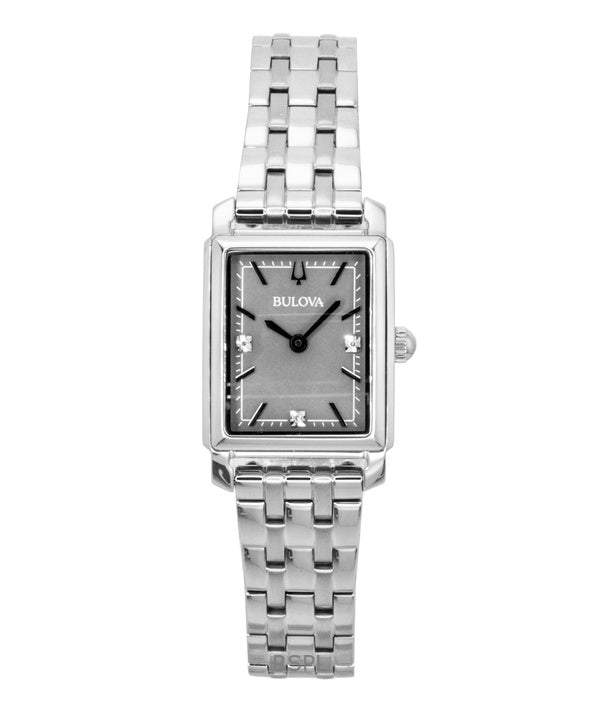 Reloj Bulova Sutton de cuarzo con detalles de diamantes, acero inoxidable, esfera de nácar gris, 96P252, para mujer