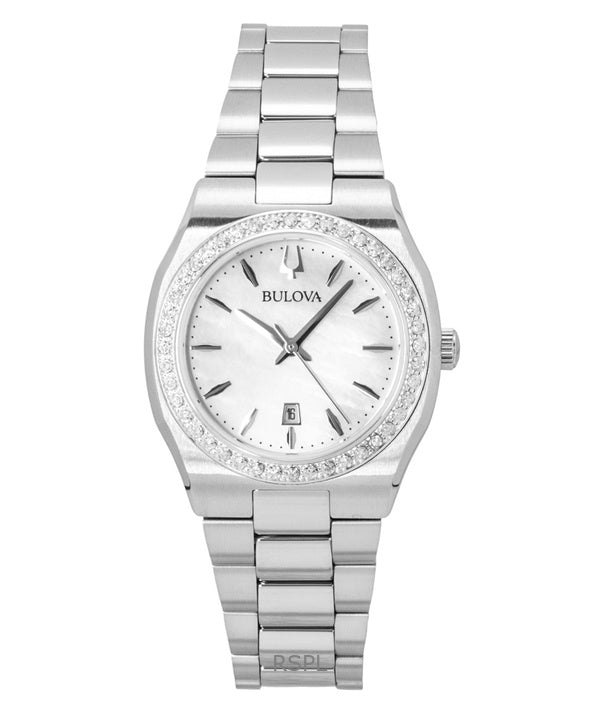 Reloj Bulova Surveyor Diamond de acero inoxidable con esfera de nácar, cuarzo, modelo 96R245 para mujer