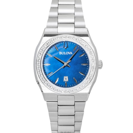 Reloj Bulova Surveyor de acero inoxidable con detalles de diamantes y esfera de nácar azul (96R246) para mujer