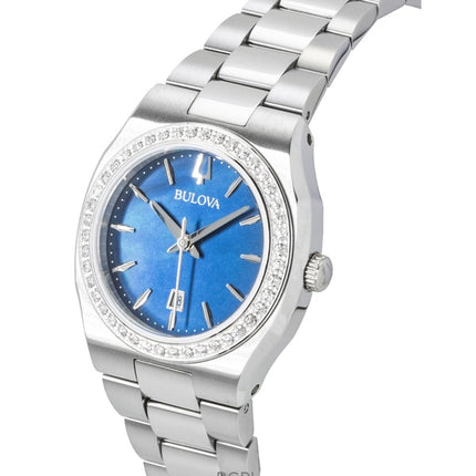 Reloj Bulova Surveyor de acero inoxidable con detalles de diamantes y esfera de nácar azul (96R246) para mujer