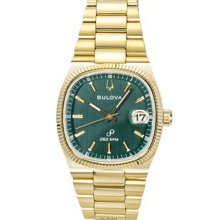 Reloj Bulova Super Seville de acero inoxidable en tono dorado con esfera verde de cuarzo 97B237 para hombre