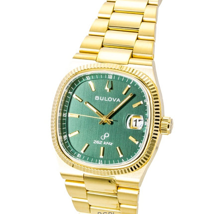 Reloj Bulova Super Seville de acero inoxidable en tono dorado con esfera verde de cuarzo 97B237 para hombre