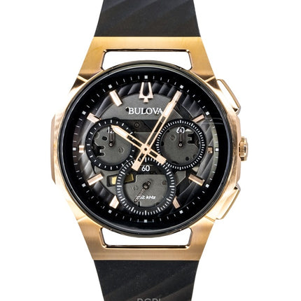 Reloj Bulova Curv Cronógrafo de cuarzo con correa de caucho y esfera negra 98A185 para hombre