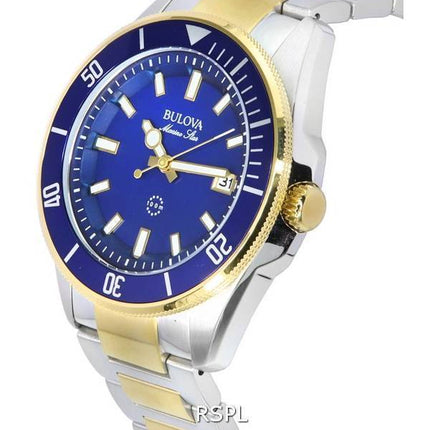 Bulova Marine Star Pulsera de dos tonos Esfera azul Cuarzo 98B334 100M Reloj para hombre