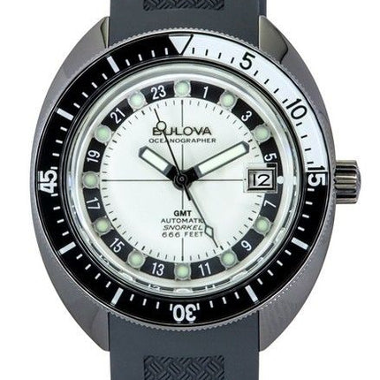 Reloj automático Bulova Oceanographer GMT con correa de PU, esfera blanca y luminiscencia completa, Devil Diver&#39,s 98B407 200