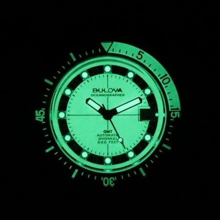 Reloj automático Bulova Oceanographer GMT con correa de PU, esfera blanca y luminiscencia completa, Devil Diver&#39,s 98B407 200