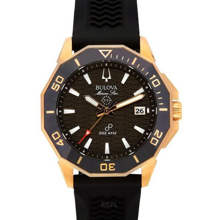 Reloj para hombre Bulova Marine Star con correa de silicona negra y esfera marrón Precisionist Quartz Diver's 200M 98B421
