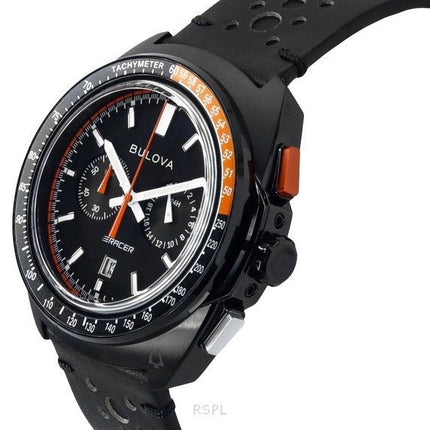 Reloj cronógrafo Bulova Racer con correa de cuero y esfera negra de cuarzo 98B428 100M para hombre