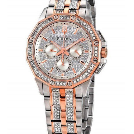 Bulova Octava Crystal Accents Reloj para hombre con esfera multifunción plateada en dos tonos 98C133