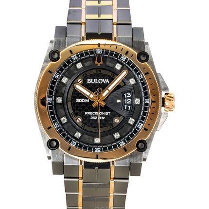 Reloj Bulova Precisionist Diamond de acero inoxidable con esfera negra, movimiento de cuarzo, para buceo, modelo 98D149, resistente al agua hasta 300 metros.