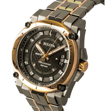 Reloj Bulova Precisionist Diamond de acero inoxidable con esfera negra, movimiento de cuarzo, para buceo, modelo 98D149, resistente al agua hasta 300 metros.