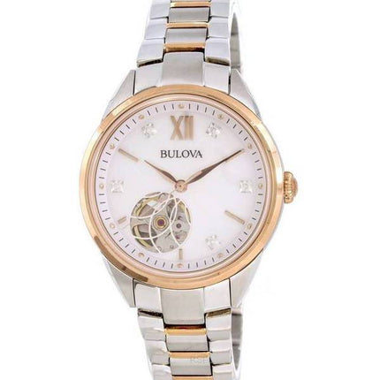 Bulova Classic White Open Heart Dial Automático 98P170 Reloj para mujer