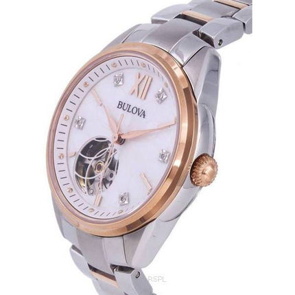 Bulova Classic White Open Heart Dial Automático 98P170 Reloj para mujer