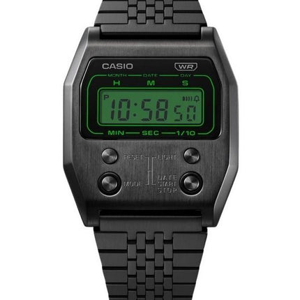 Reloj unisex Casio Vintage Digital de cuarzo de acero inoxidable chapado en iones negros A1100B-1