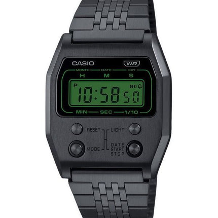 Reloj unisex Casio Vintage Digital de cuarzo de acero inoxidable chapado en iones negros A1100B-1