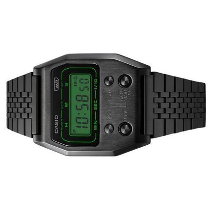 Reloj unisex Casio Vintage Digital de cuarzo de acero inoxidable chapado en iones negros A1100B-1