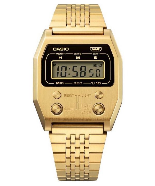 Reloj unisex Casio Vintage Digital Gold Ion plateado de acero inoxidable de cuarzo A1100G-5