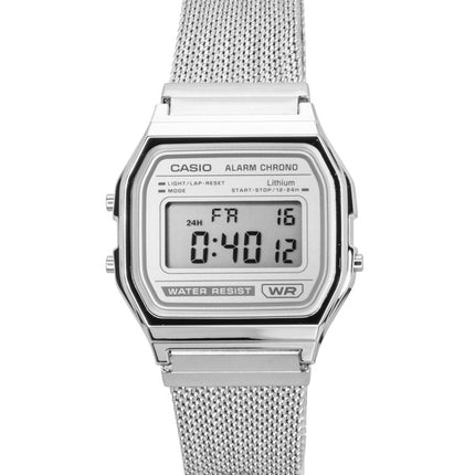 Reloj Casio Vintage Digital de acero inoxidable con pulsera de malla de cuarzo A158WEM-7 unisex