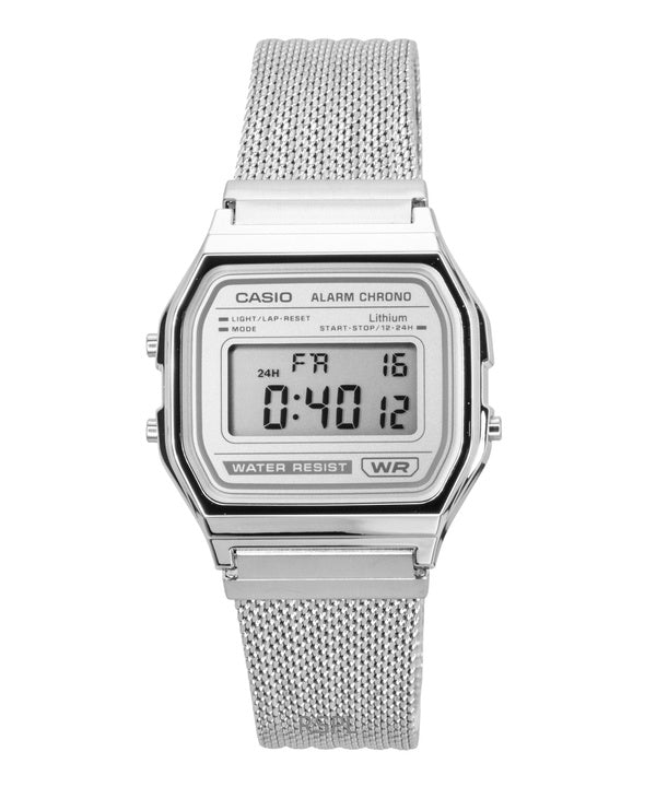 Reloj Casio Vintage Digital de acero inoxidable con pulsera de malla de cuarzo A158WEM-7 unisex