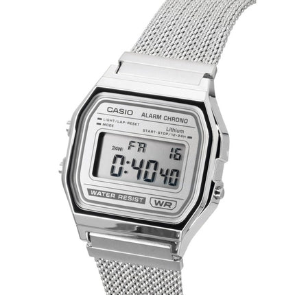 Reloj Casio Vintage Digital de acero inoxidable con pulsera de malla de cuarzo A158WEM-7 unisex