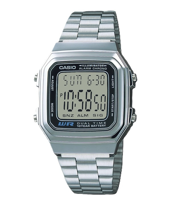 Reloj Casio Digital alarma cronógrafo doble tiempo A178WA-1ADF A178WA-1A hombres de acero inoxidable de