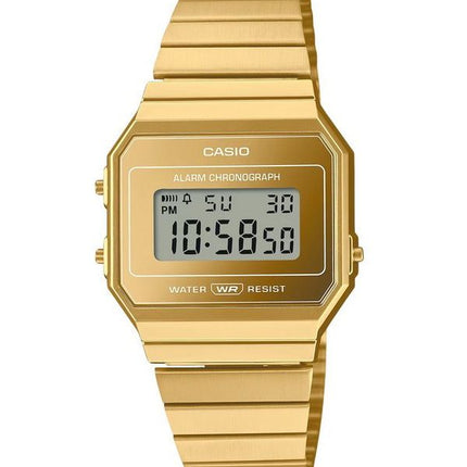 Reloj unisex Casio Vintage Digital dorado de acero inoxidable y cuarzo A700WEVG-9A