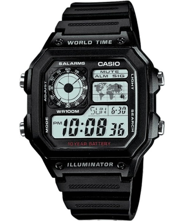Juventud de Casio iluminador mundo tiempo alarma AE-1200WH-1AV AE1200WH-1AV reloj de Men