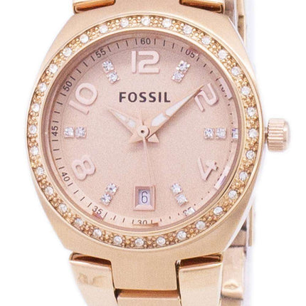 Fósiles Serena cristales rosa dorado acero inoxidable AM4508 reloj de mujeres