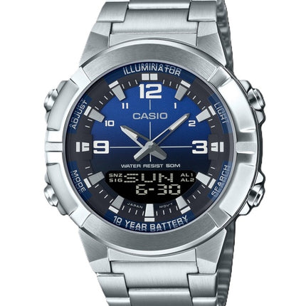 Reloj Casio analógico digital combinado de acero inoxidable con esfera azul de cuarzo AMW-870DA-2A1V para hombre