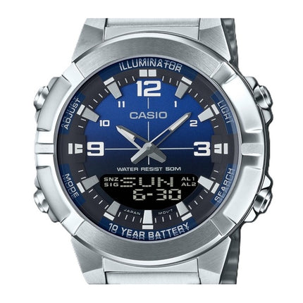 Reloj Casio analógico digital combinado de acero inoxidable con esfera azul de cuarzo AMW-870DA-2A1V para hombre
