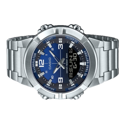 Reloj Casio analógico digital combinado de acero inoxidable con esfera azul de cuarzo AMW-870DA-2A1V para hombre